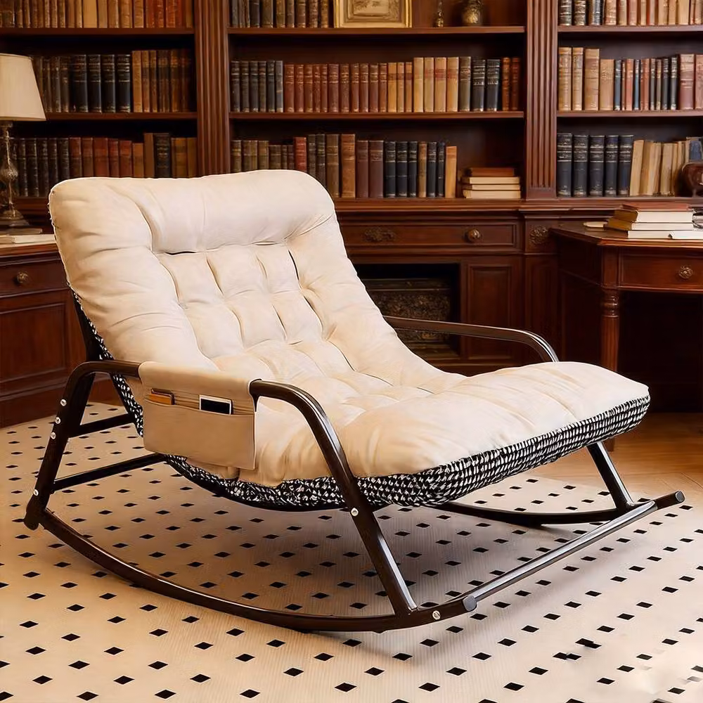 Ventryn Nordic 2-Seater Reversible Rocking Lounge Chair in Beige Soft Fabric – 4