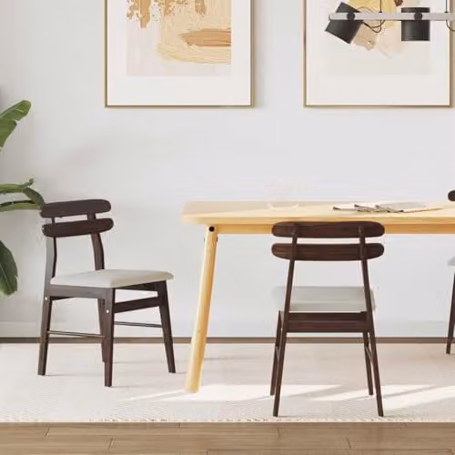 vidaXL Set of 2 Vintage Dining Chairs in Brown Lacquered Solid Rubberwood with Fabric Seating – 2