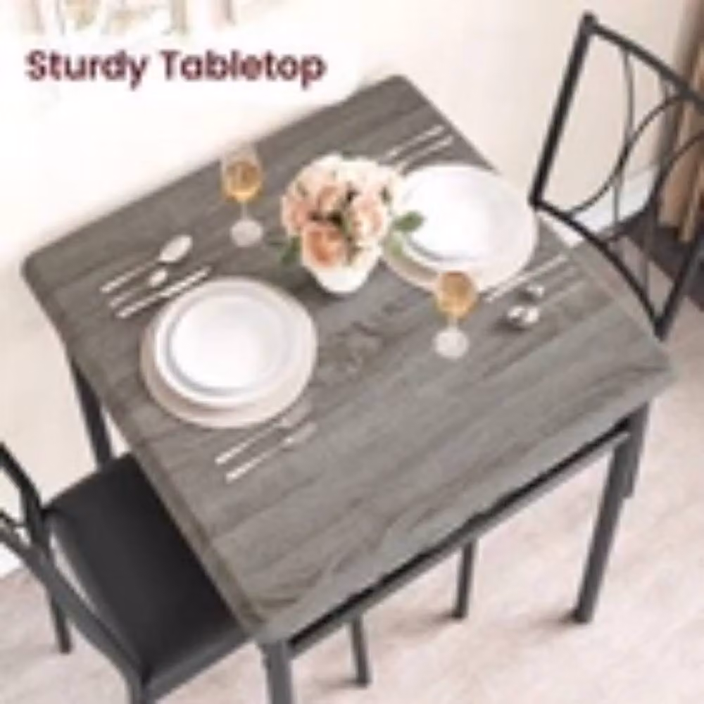 Kelvenix 3 Piece Modern Square Dining Table and Chairs Set in Grey – 4