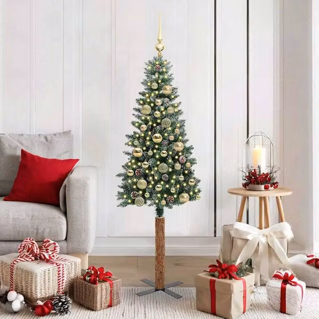 Berkfield Home Slim Christmas Tree with 150 LEDs in Green and White, Height: 150 cm