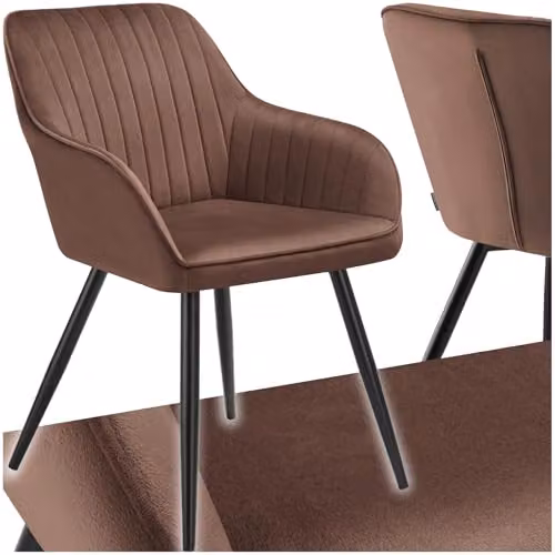 tectake Dining Chair with Quilted Velvet-Look Cover and Armrests in Brown/Black – 1