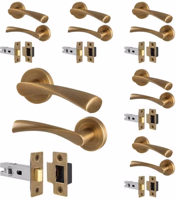 AFIT Antique Brass Door Handle Rose with Latch, 6 Pairs in Bronze, 150 x 150 mm – 1