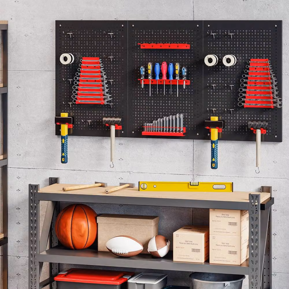 STILVORA Wall-Mounted Steel Tool Storage Organiser with Pegboards in Black, W/H: 120 x 30 cm – 2