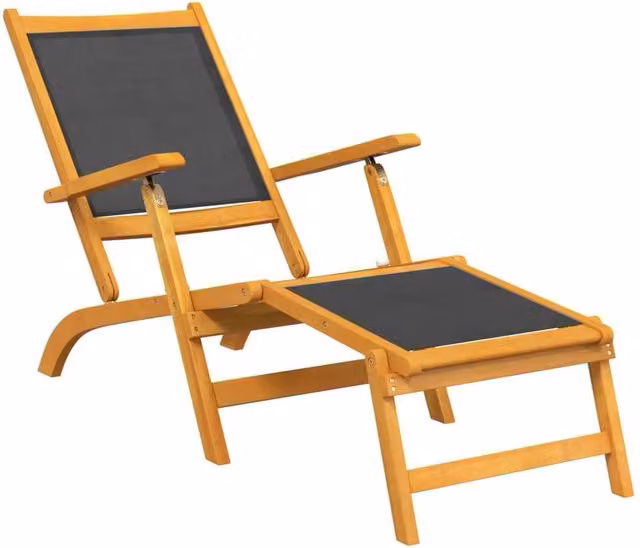 Berkfield Home Set of 2 Outdoor Acacia Wood and Textilene Deck Chairs in Brown and Black