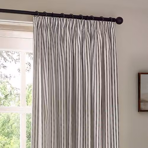 Riva Home Grey Striped Cotton Pencil Pleat Curtains W: 168 cm, H: 137 cm – 3