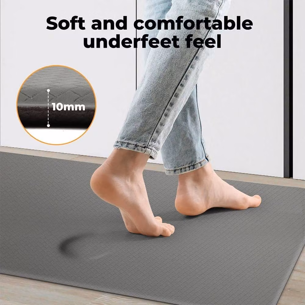 VOGREX 2-Piece Grey Non-Slip and Stain-Resistant Woven Kitchen Floor Mats, Diameter: 150 cm – 3