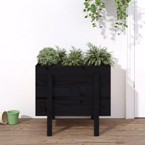 vidaXL Black Solid Wood Pine Garden Planter Tub W: 62 cm, D: 50 cm, H: 57 cm – 2