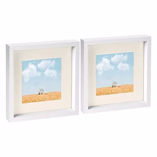 Nicola Spring Square Single 3D Box Photo Frame in White and Beige, Pack of 2