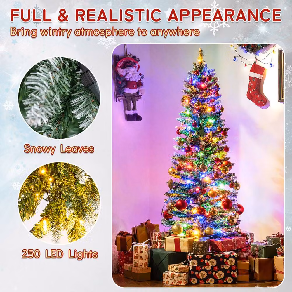 Costway 6 FT Pre-lit Artificial Christmas Tree with Switchable LED in Green – 4