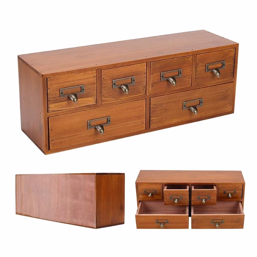 Nordara Small Brown Wooden 6-Drawer Desktop Storage Unit Cabinet – 4