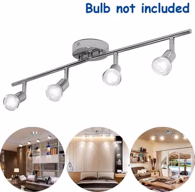 SPETLEK 4 Way Adjustable Ceiling Track Spotlight Fitting in Silver Metal with Transparent Glass – 1