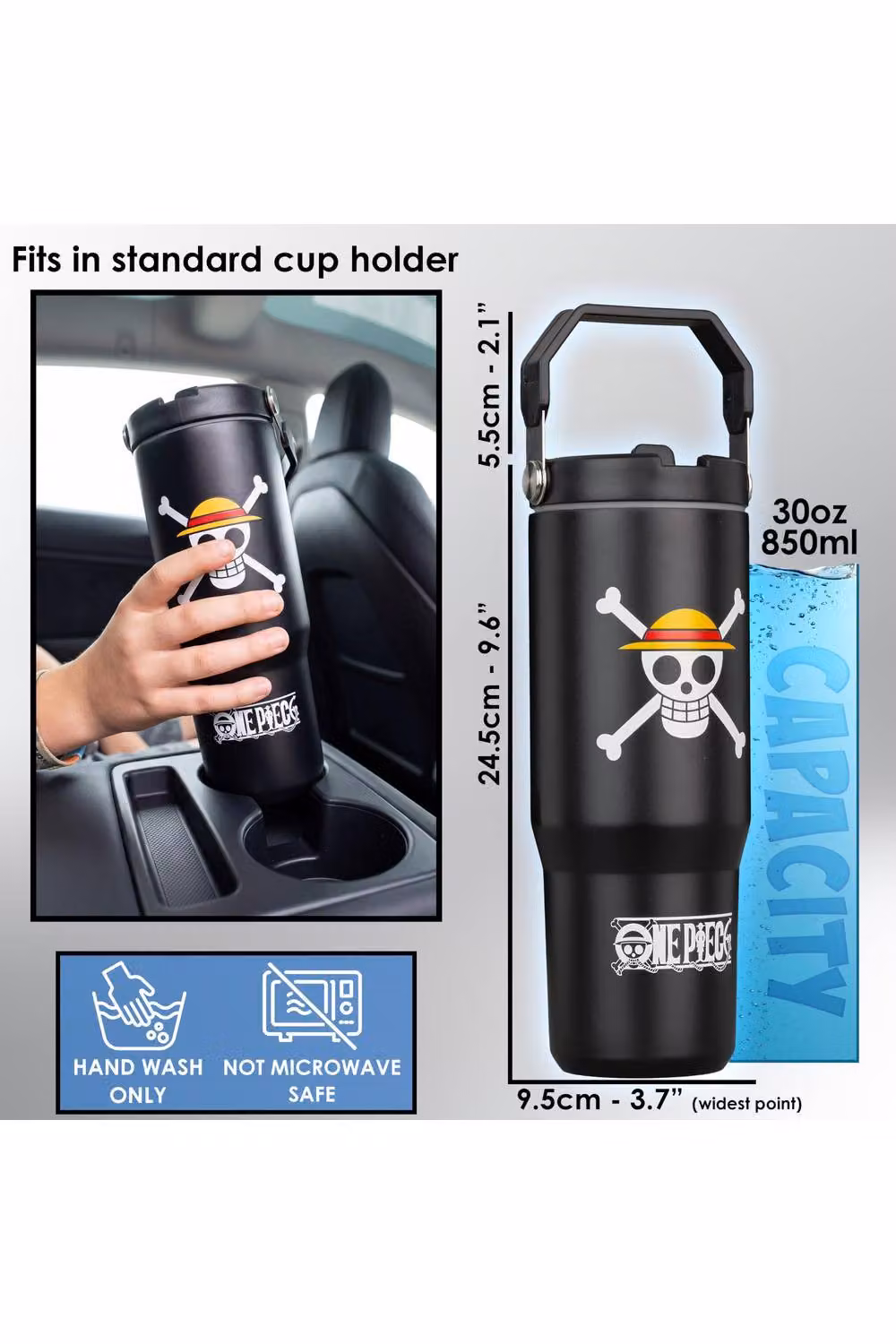 Get Trend One Piece Insulated Stainless Steel Tumbler with Straw and Handle, 850ml, Black – 9
