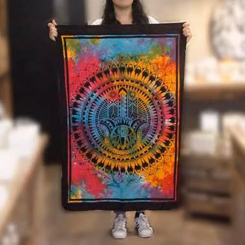 KDMD Multicolour Hamsa Hand Cotton Wall Hanging Textile Tapestry W: 112 cm, H: 78 cm – 2