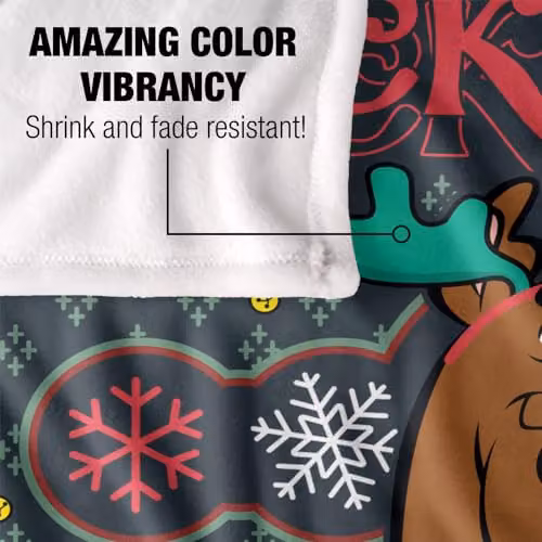 LOGOVISION Scooby Doo Rockin' It Ugly Christmas Sweater Super Soft Microfibre Fleece Throw Blanket, Multicolour, W/D/H: 152 x 127 x 1 cm – 3