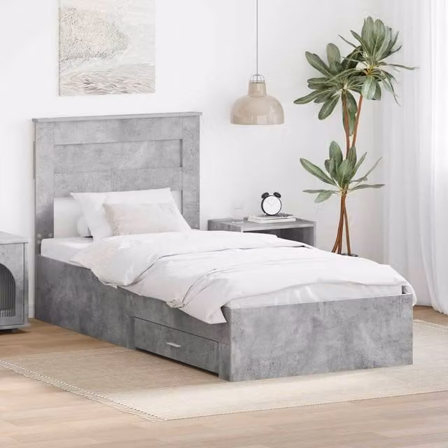 Berkfield Home Modern Bed Frame with Drawers in Concrete Grey, W/D/H: 90 x 200 cm, Engineered Wood – 1