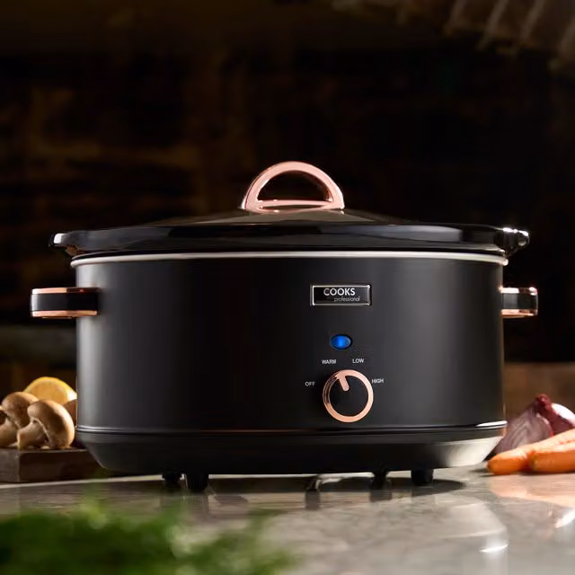 Cooks Professional 6.5L Slow Cooker in Black and Rose Gold