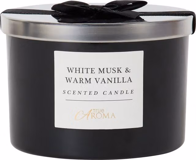 True Aroma White Musk & Vanilla Candle in Black