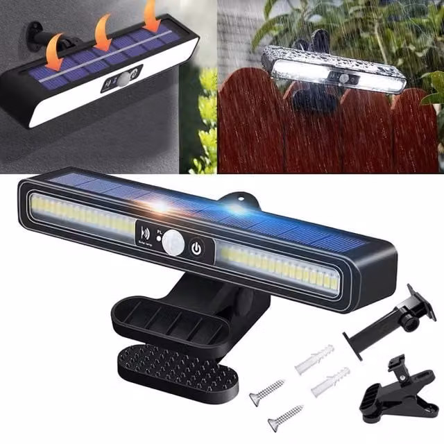 SPETLEK Solar PIR Motion Sensor LED Security Floodlight with Wall Clip, Black – 1