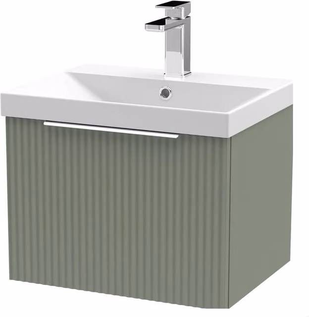 Balterley Tixall Fluted Wall Hung Single Drawer Vanity Unit with Basin, Green, W/D/H: 50.0 x 39.5 x 40.9 cm – 1
