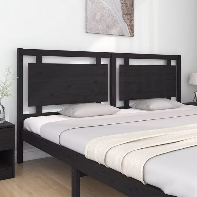 Berkfield Home Beautiful Bed Headboard in Black Solid Pine Wood, W: 205.5 cm, D: 4 cm, H: 100 cm – 1