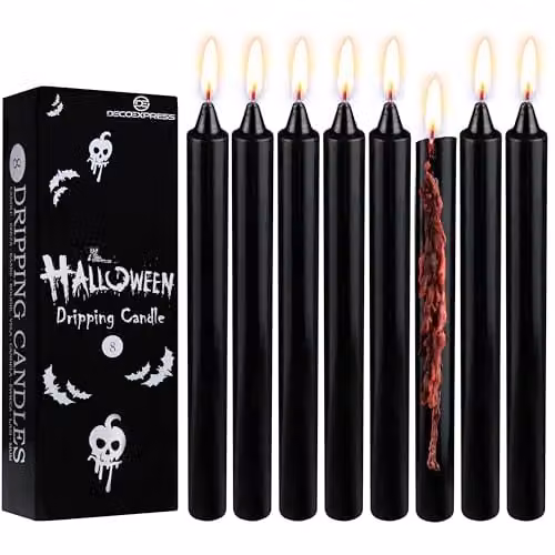 Deco Express Dripping Effect Taper Candle Set of 8, Black