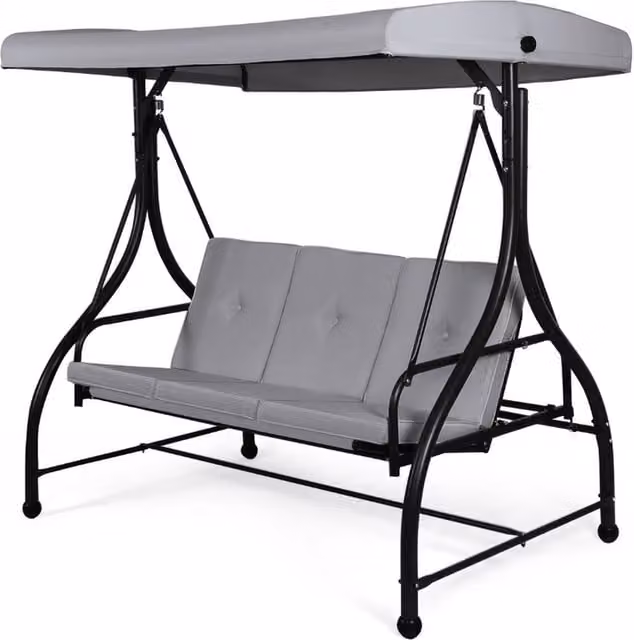 Costway Modern 3 Seater Garden Swing Chair with Sun Canopy in Grey