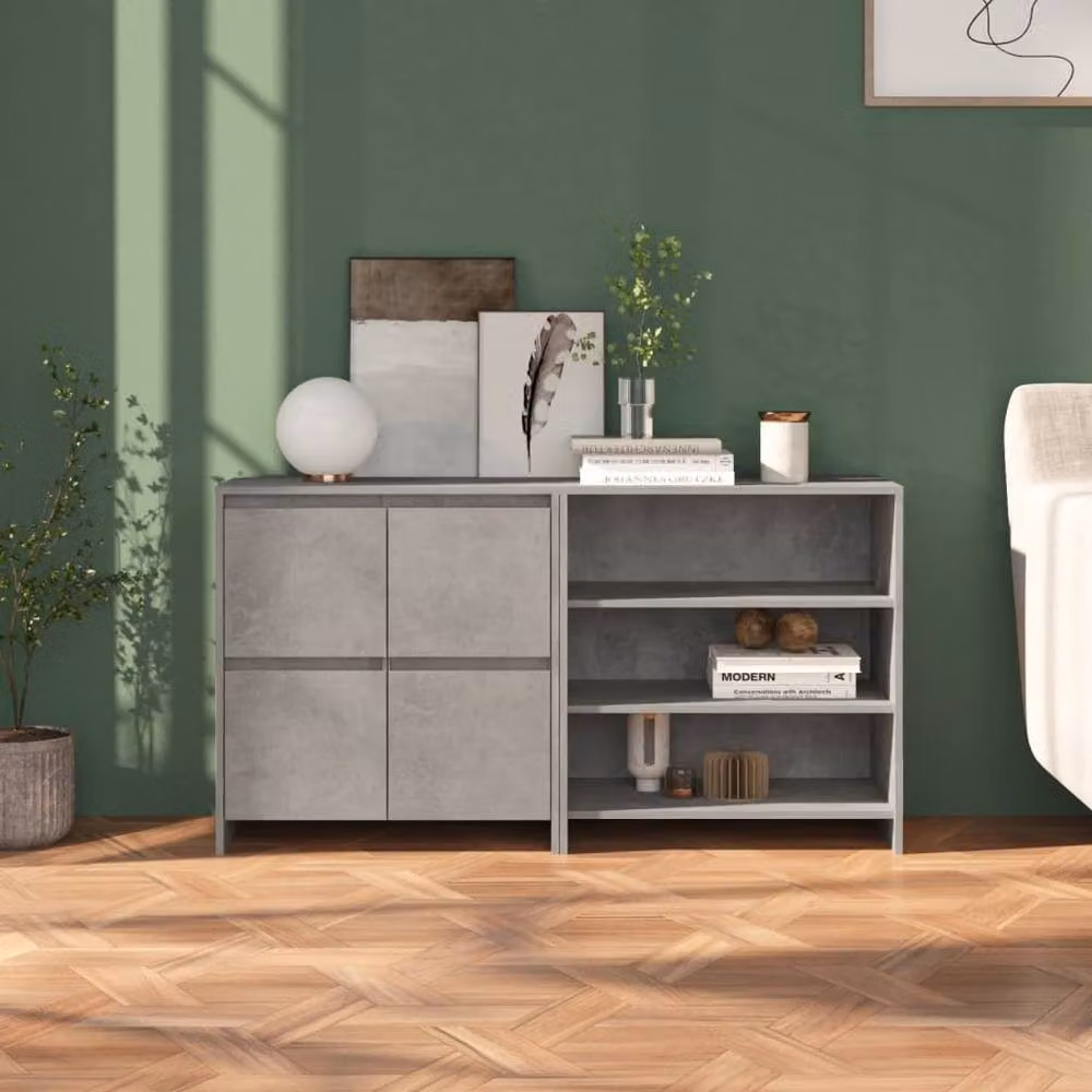 Berkfield Home 2 Piece Modern Sideboard in Concrete Grey Engineered Wood – 2