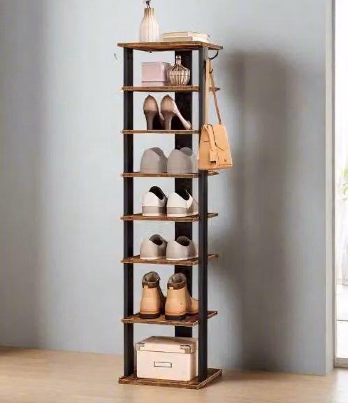 Modcraft Industrial Tall and Narrow Shoe Rack with Vertical Storage in Brown – 1
