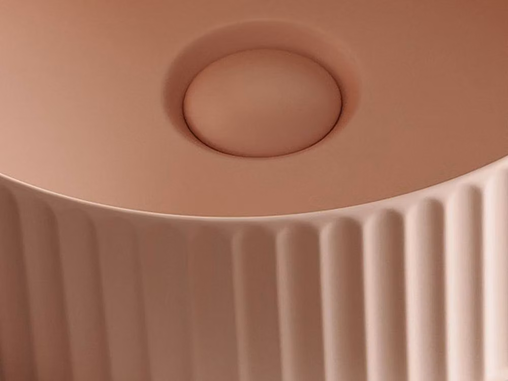 Vente-unique PEDARA Round Ribbed Ceramic Washbasin in Matte Pink, Diameter: 36 cm – 3