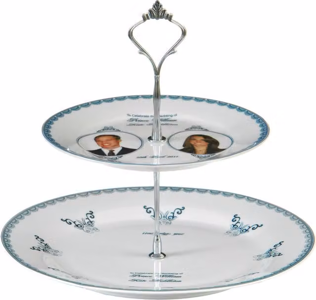 Orsina 2 Tier Round Porcelain Wedding Cake Stand in White and Blue, W/D/H: 27.0 x 27.0 x 25.0 cm – 1