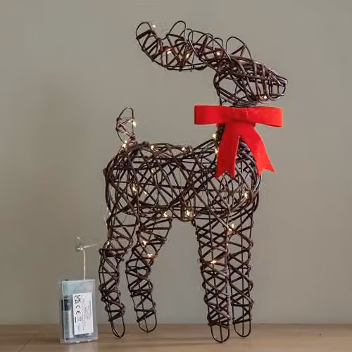 Samuel Alexander Brown Battery Operated Christmas Reindeer with Red Bow and 30 White LEDs, 40 cm – 2