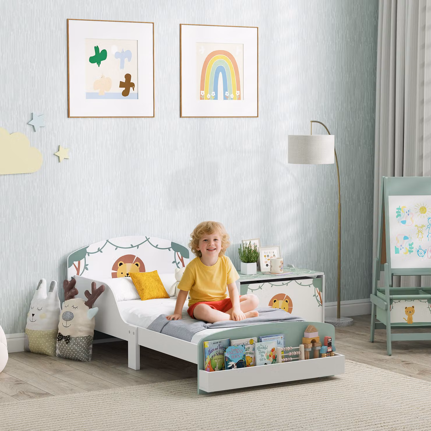 AIYAPLAY Toddler Bed with Lion Design and Side Storage Compartments, Green, Fits 140 x 70 cm Mattress – 2
