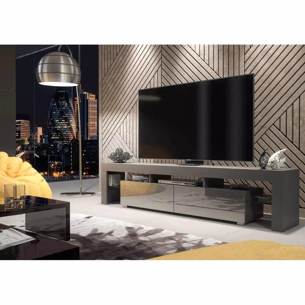 PAWNORA Modern Glossy Grey TV Unit and Sideboard Cabinet with Glass – 3