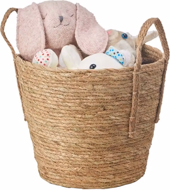 Eden & Willow Nordic Round Open Weave Straw Storage Basket with Handles in Brown and Beige
