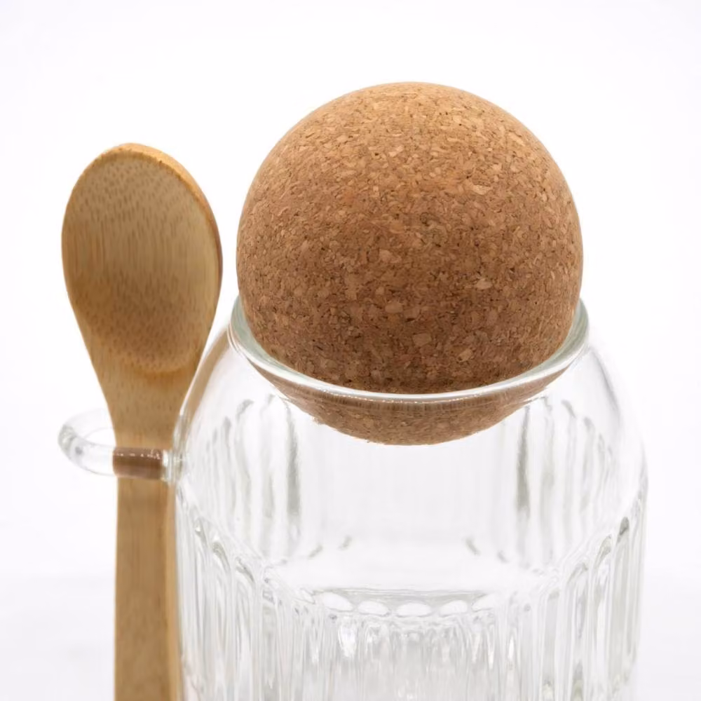 KDMD Cottage Cork-Ball Glass Jar with Spoon, Transparent, Diameter: 10 cm – 2
