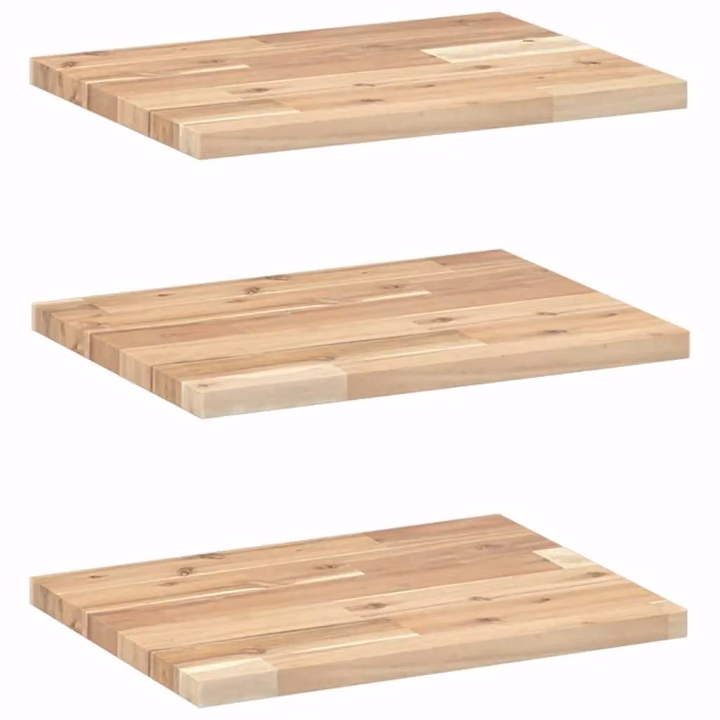Berkfield Home Set of 3 Floating Shelves in Brown Untreated Solid Acacia Wood, W/D/H: 40 x 30 x 2 cm