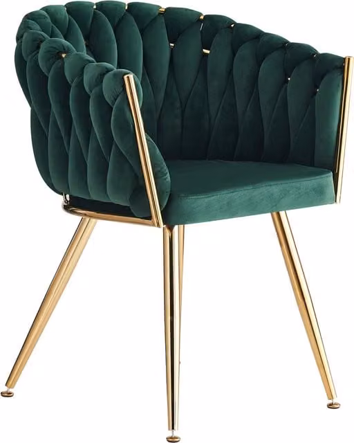 Life Interiors Roma Knot Velvet Dining Chair with Armrests in Green and Gold