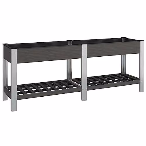 vidaXL Garden Raised Bed with Shelf, Grey WPC and Steel, W: 200 cm, D: 50 cm, H: 75 cm