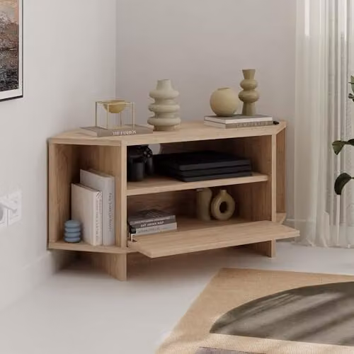 HOCUS PICUS Modern Oak Corner TV Unit, H: 95.7 cm, W: 45.3 cm, D: 35.4 cm – 4