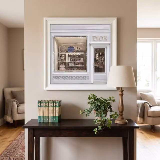Dior Maison Boutique White Step Frame Luxury Wall Art Decor, W/H: 70 x 70 cm
