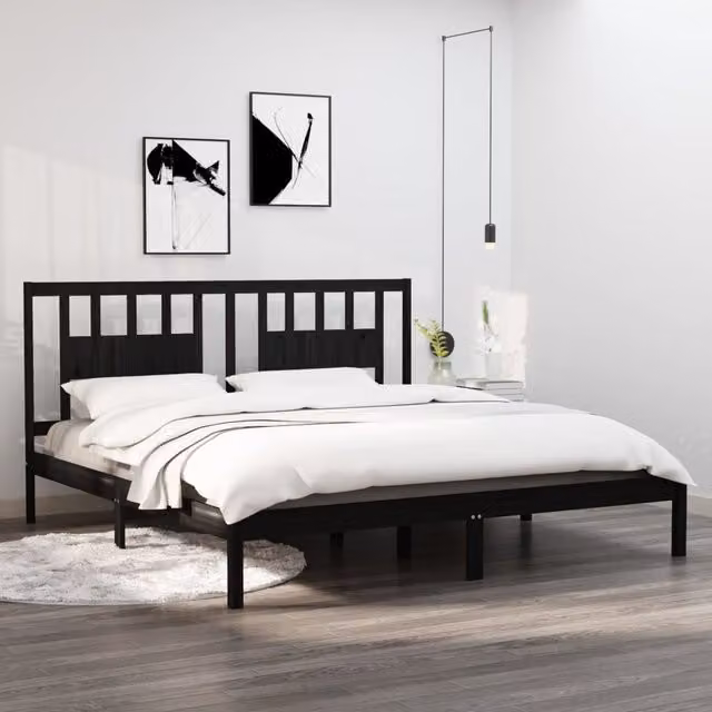 Berkfield Home Black Solid Wood Pine Bed Frame W/D/H: 200 x 200 cm – 1