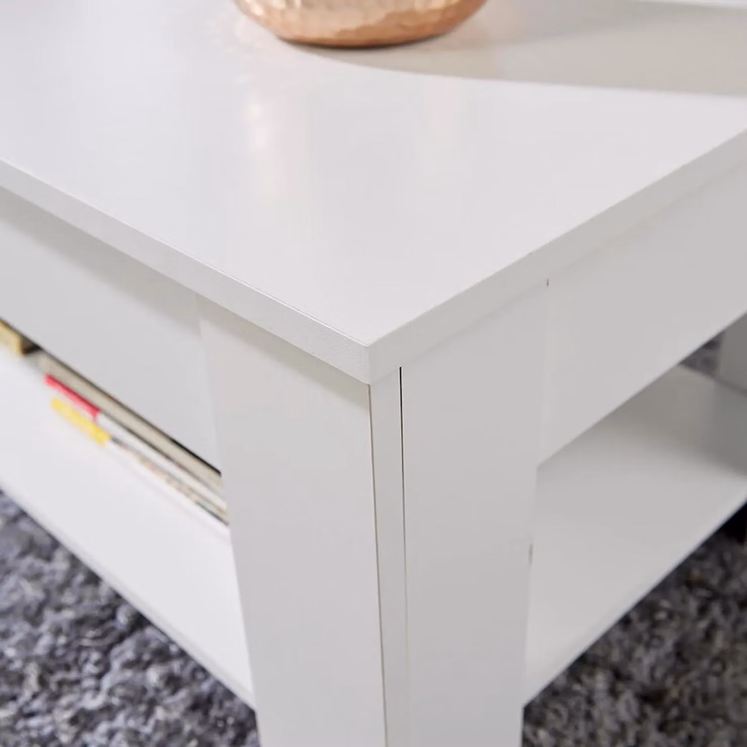 Home Source Orlando Lift Up Coffee Table with Storage Shelf in White – 4