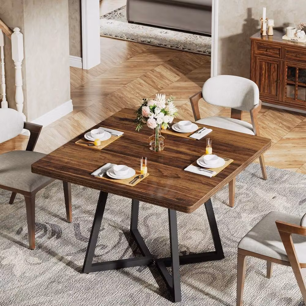 VOGREX Square Industrial Dining Table in Brown, W/D/H: 80 x 80 x 74.99 cm – 5