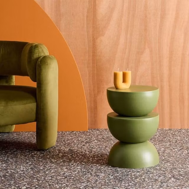sweeek Metal Side Table in Green, Diameter: 32 cm, Height: 46.5 cm