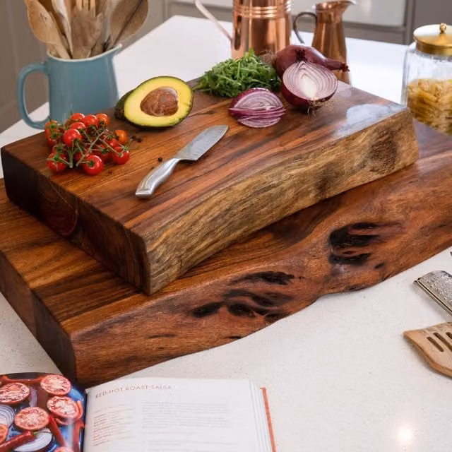James Martin Brown Rectangular Live Edge Wood Kitchen Chopping Board