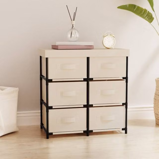Berkfield Home 6-Drawer Storage Cabinet in Beige Steel, W: 55 cm, D: 29 cm, H: 55 cm