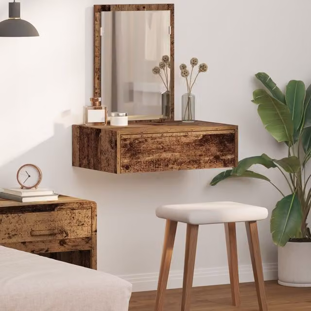 Berkfield Home Rustic Old Wood Wall Hanging Dressing Table, Brown, W: 60 cm, D: 40 cm, H: 70 cm – 1