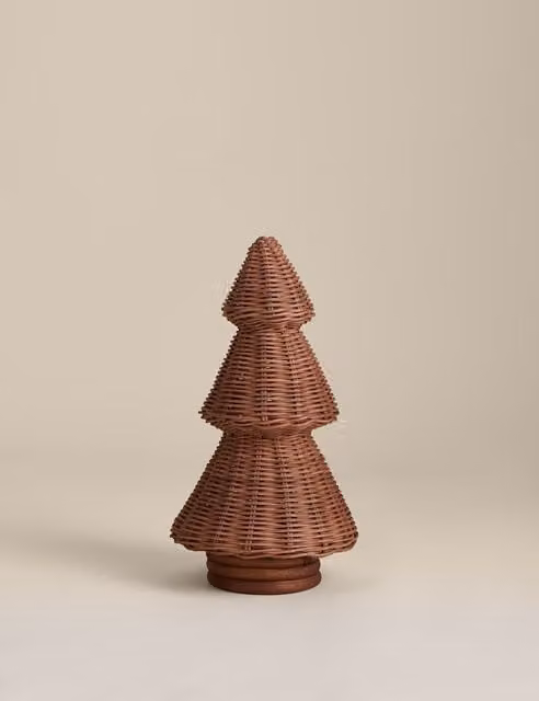 M&S Large Boho Rattan Christmas Tree in Natural Brown and Beige