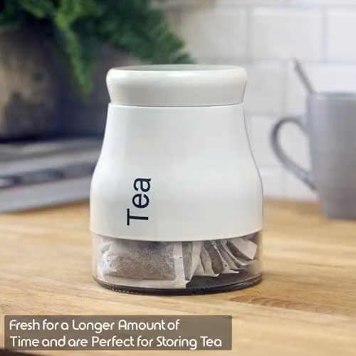 ATEK Set of 3 Airtight Glass Kitchen Storage Canisters with White Screw Lids for Tea, Coffee and Sugar – 3