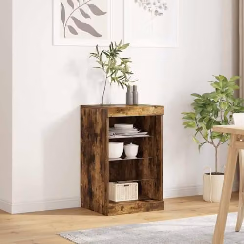 vidaXL Modern Sideboard with Integrated LED Lights in Brown, W/D/H: 41 x 37 x 67 cm – 2